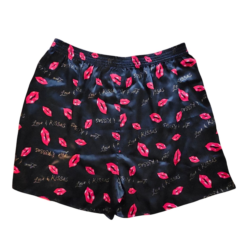 J.W.E. Designs Mens XL Silk Boxer Shorts Black Red Lips Love & Kisses Print - Picture 5 of 7